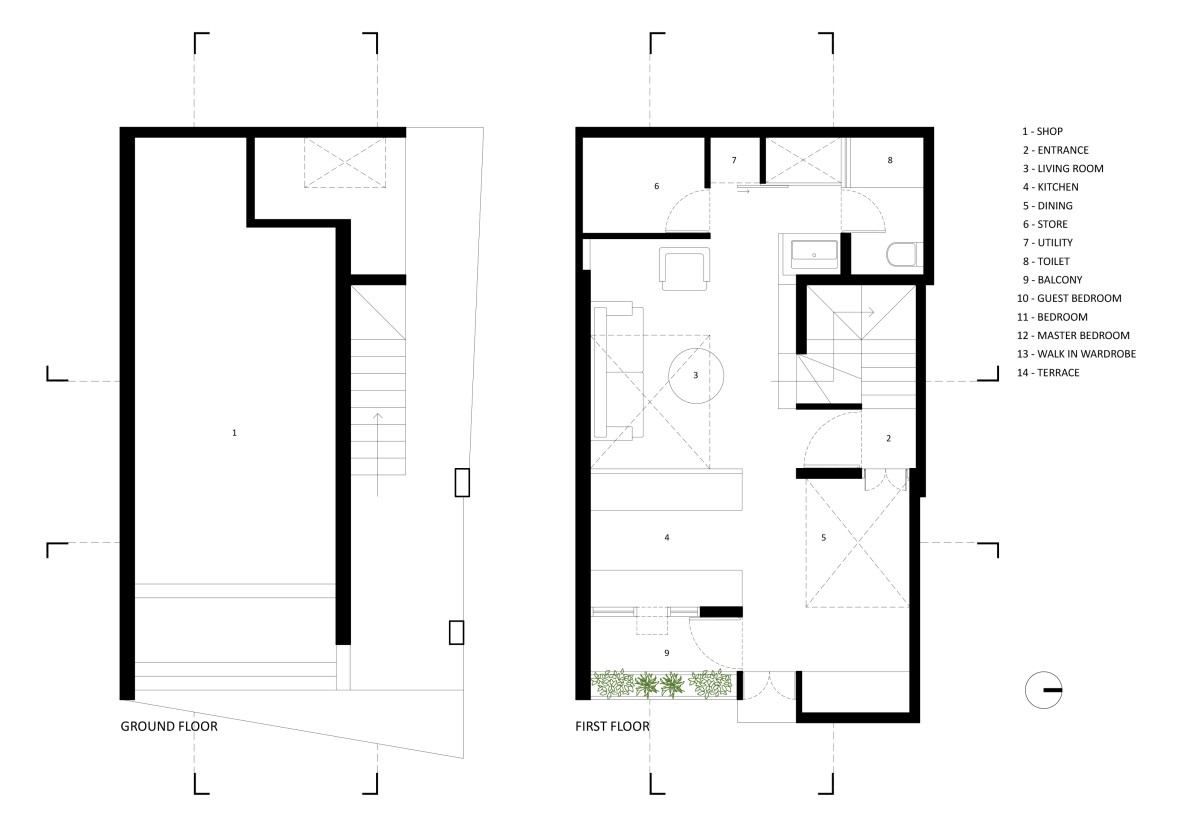 Ground and First Floor Plan of Compact House by Rahul Pudale Design