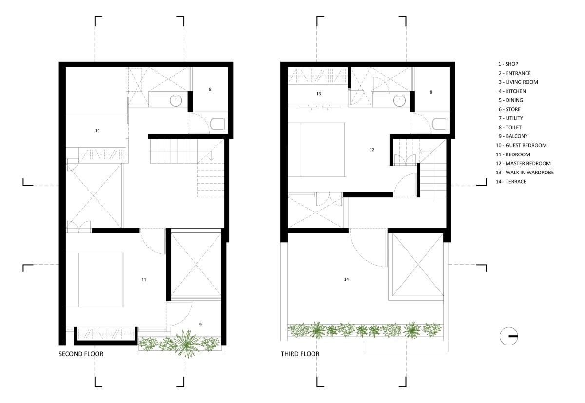 Second and Third Floor Plan of Compact House by Rahul Pudale Design