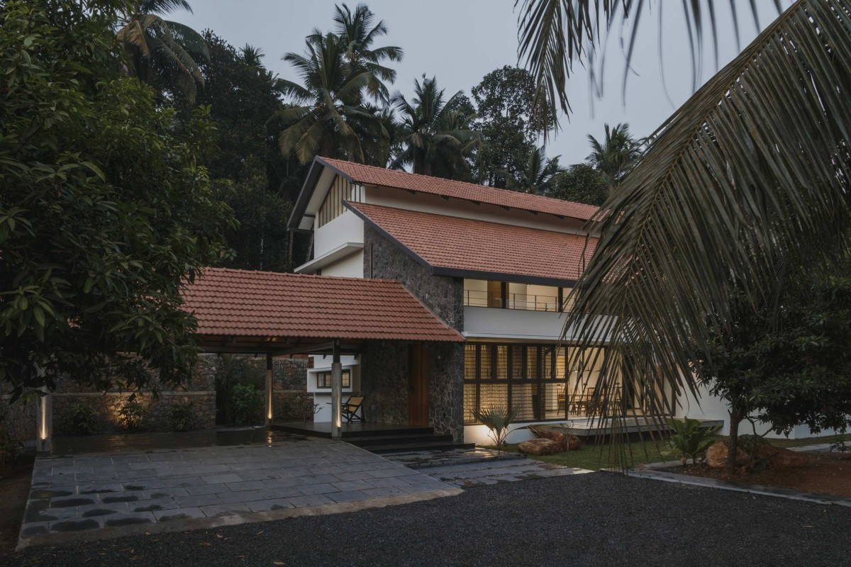 Dusk light exterior view of Aruvi by Casa Design Studio