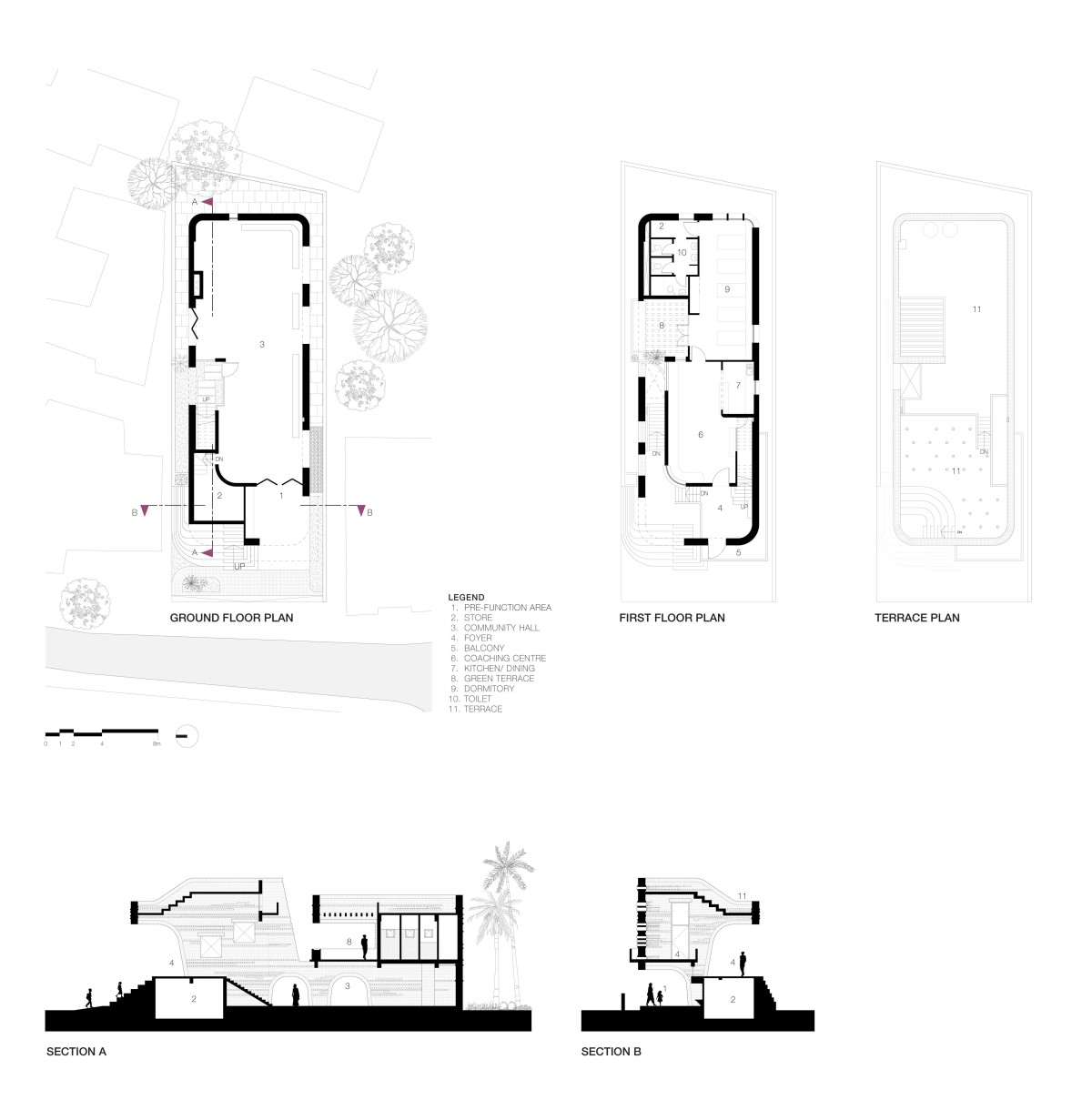 Plan and Section of Gallery House by Abin Design Studio