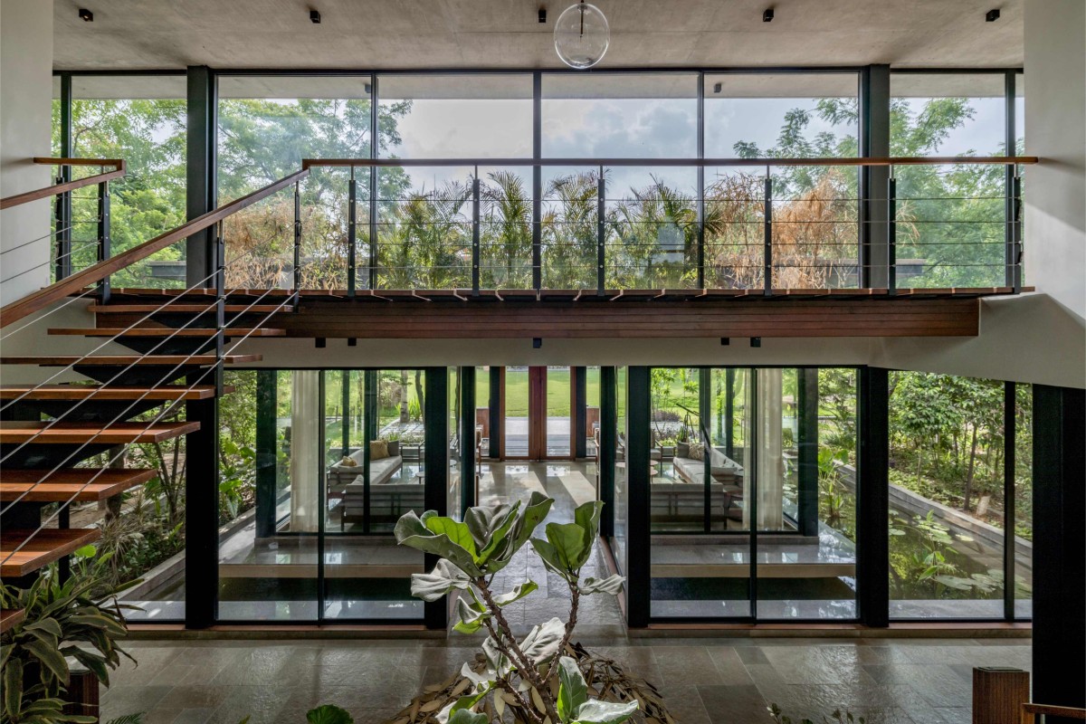 View from staircase of Kalrav Villa by VPA Architects