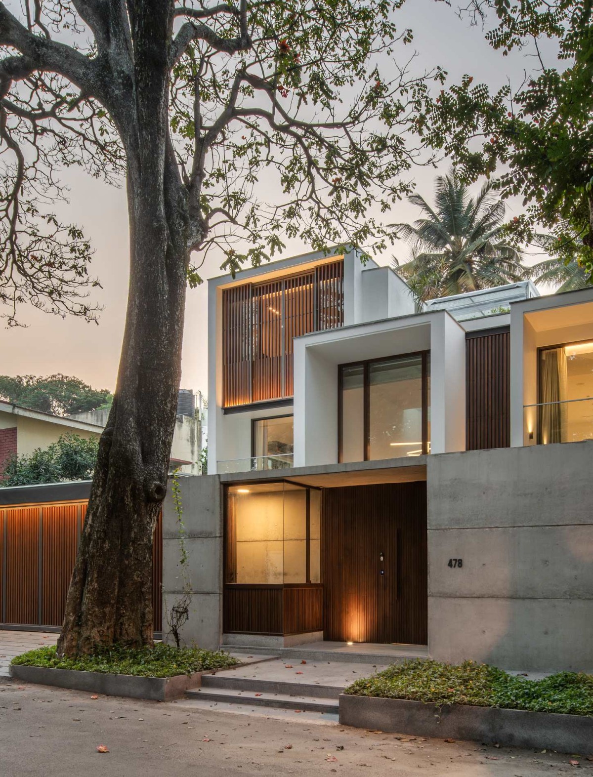 Dusk light exterior view of K2 House by Studio Detail