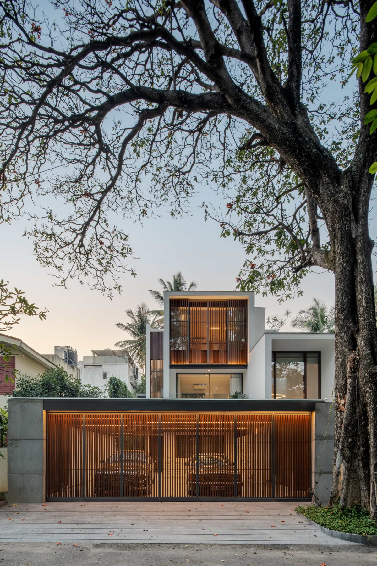 Dusk light exterior view of K2 House by Studio Detail