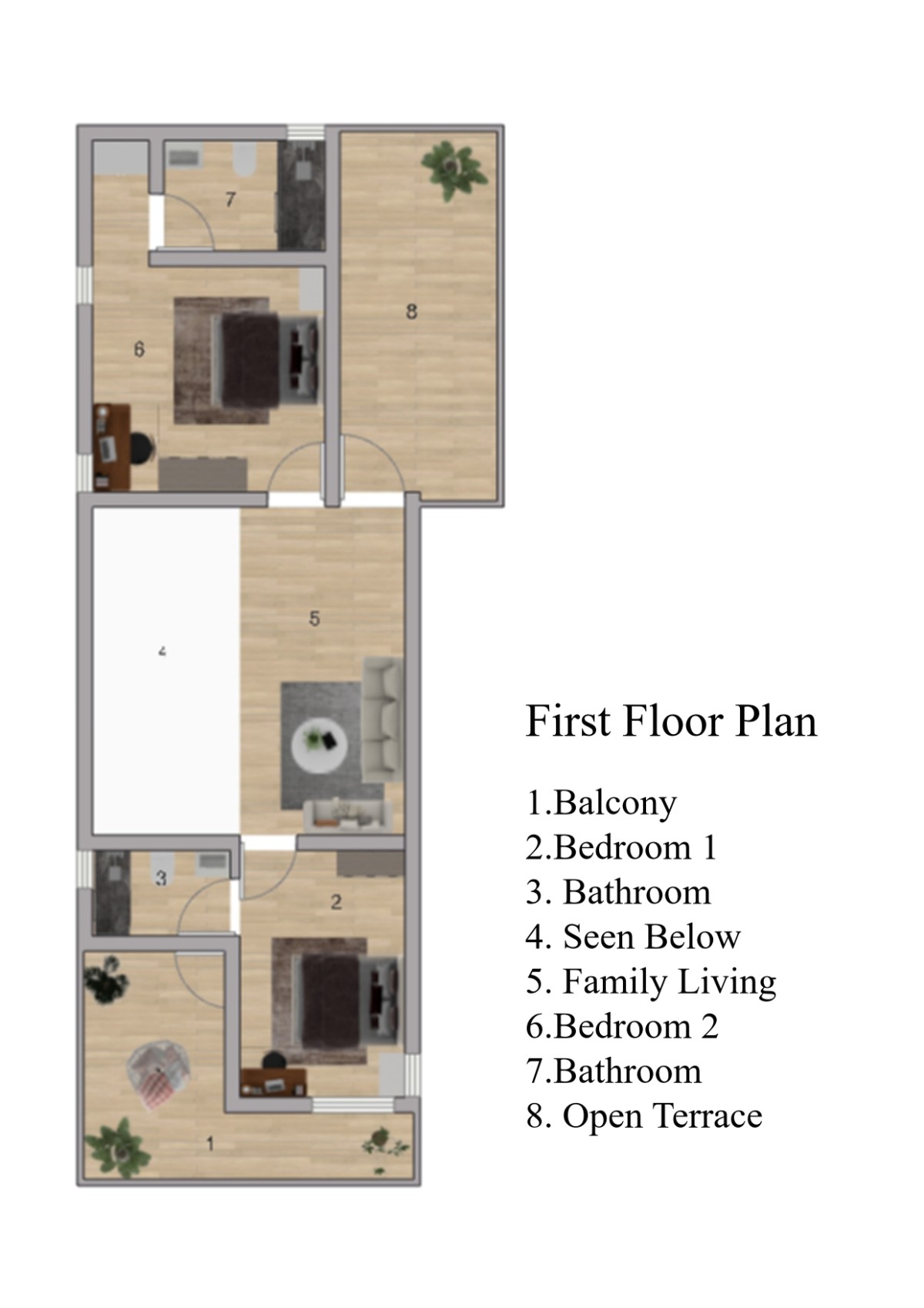 First floor plan of Linear Abode by Wide Architects Design Lab