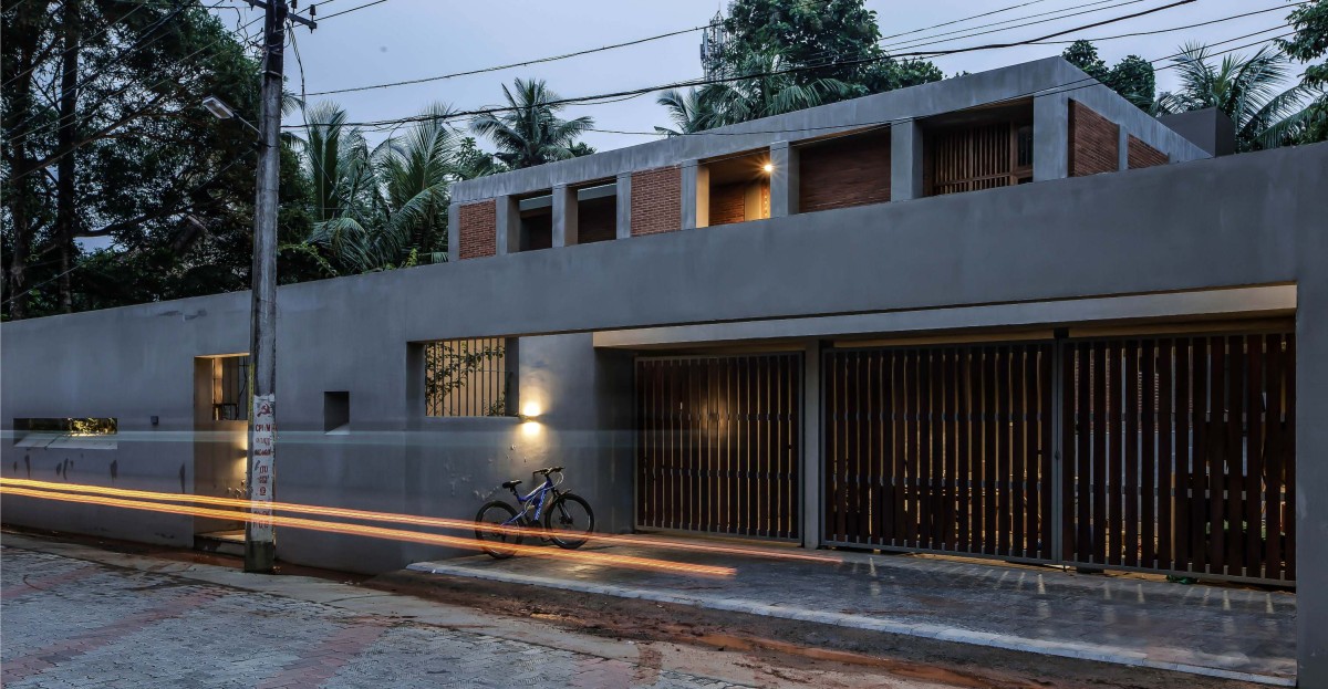 Dusk light exterior view of Alankar Residence by Roy Antony Architects