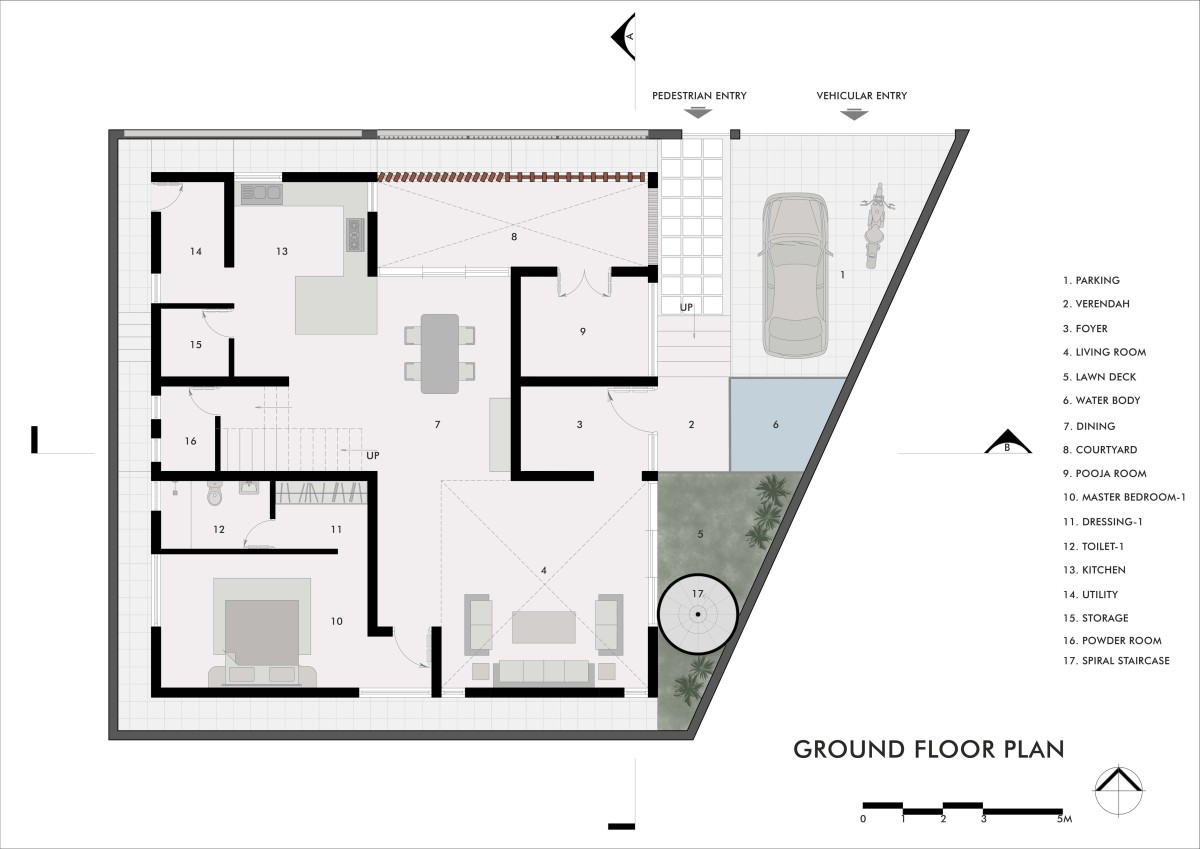 Ground Floor Plan of Terra Mask House by ARARCH Design Studio