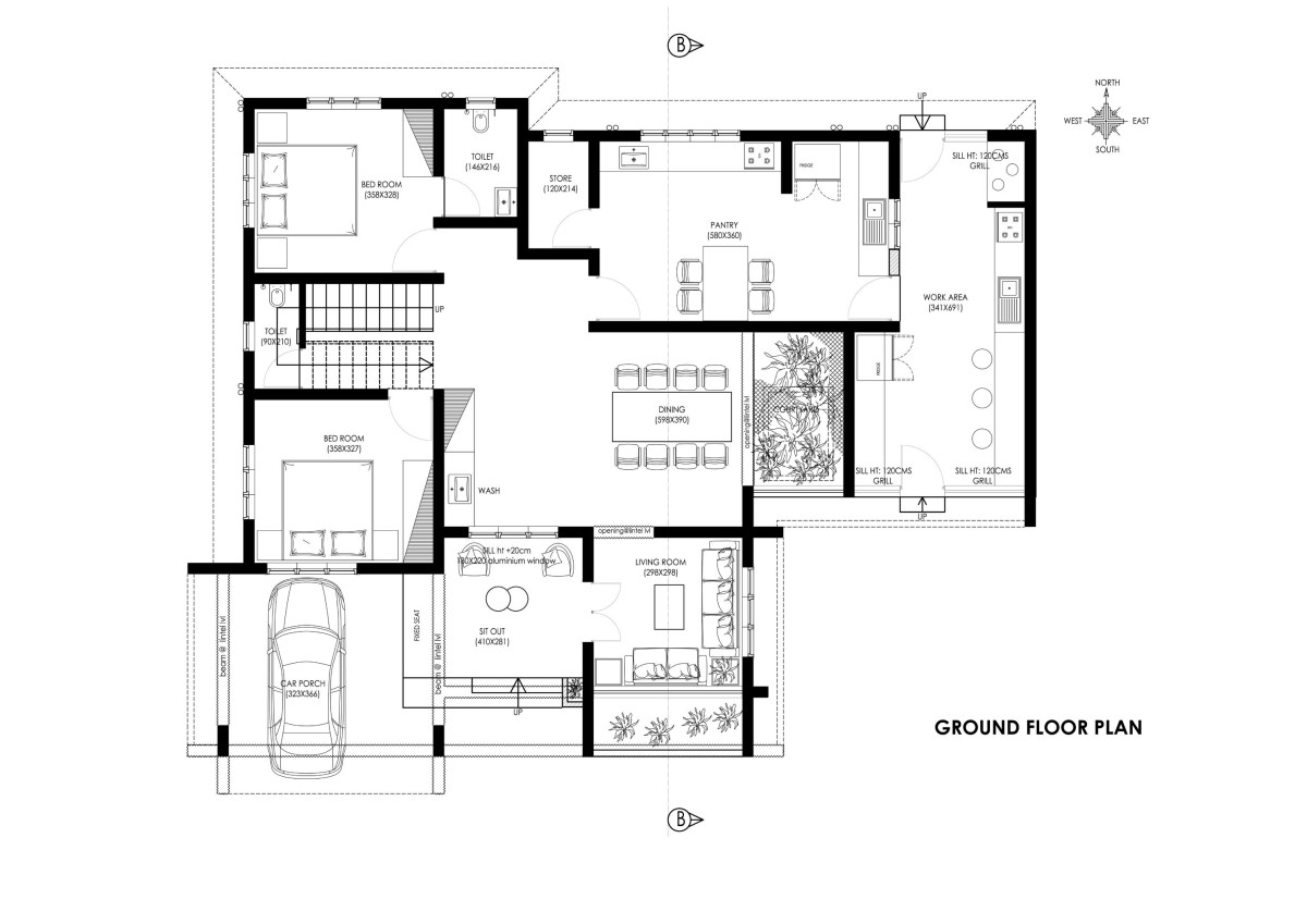 Ground floor plan of Brick Screen House by HONEYCOMB Architects