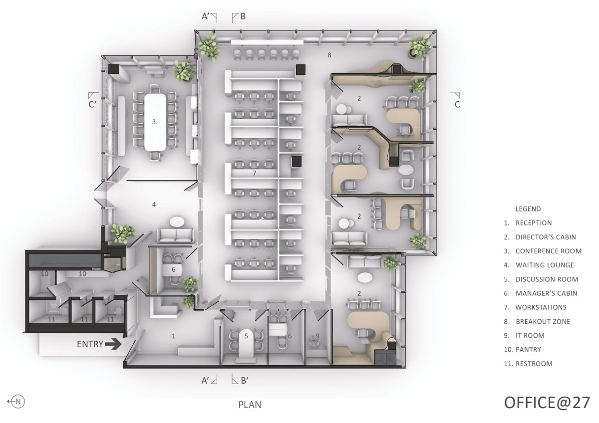 Plan of Office@27 by Sanjay Puri Architects