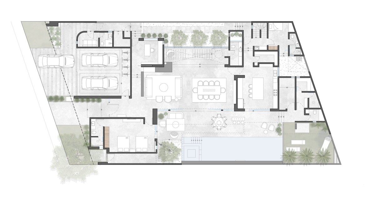 Ground floor plan of Casa Luna by Dionne Arquitectos