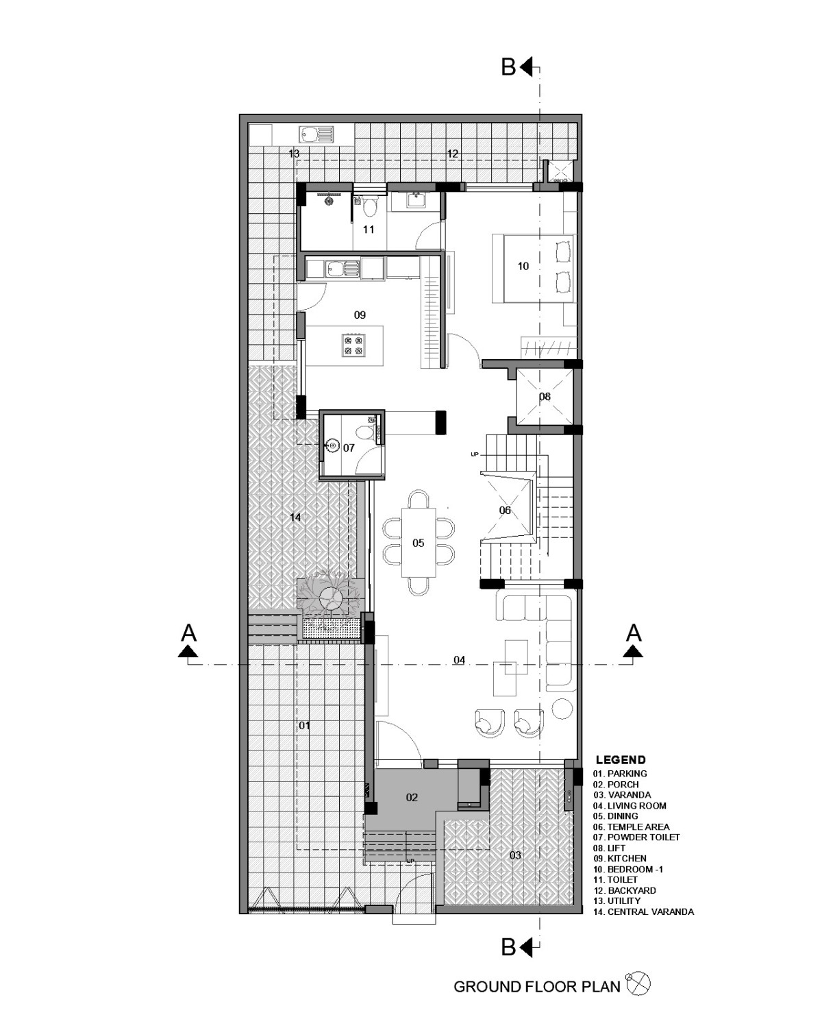 Ground floor plan of Chainani House by Jagrut Shah Architect and Associates