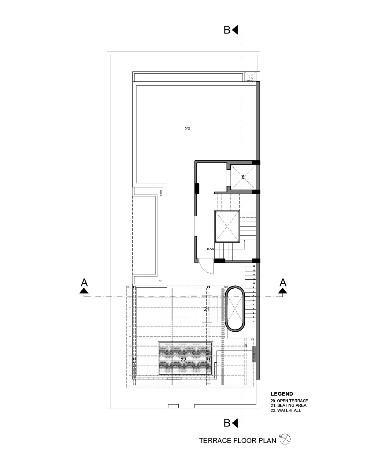 Terrace floor plan ofChainani House by Jagrut Shah Architect and Associates