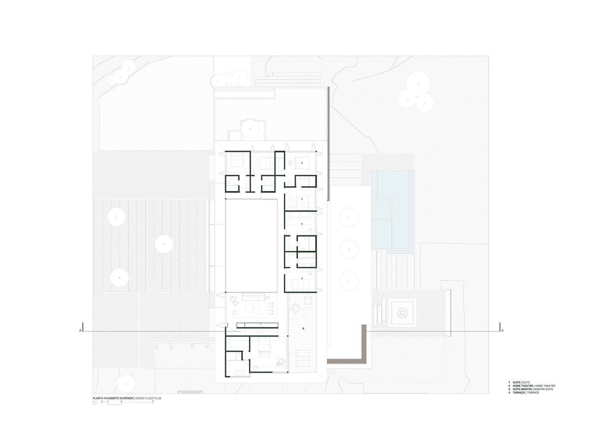 Higher floor plan of Valencia House by Padovani Arquitetos