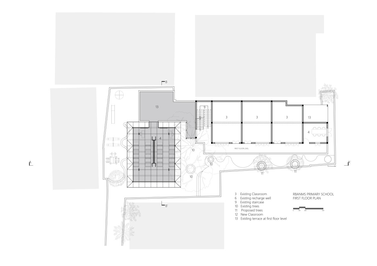 First floor plan of RBANMS School by Mathew and Ghosh Architects