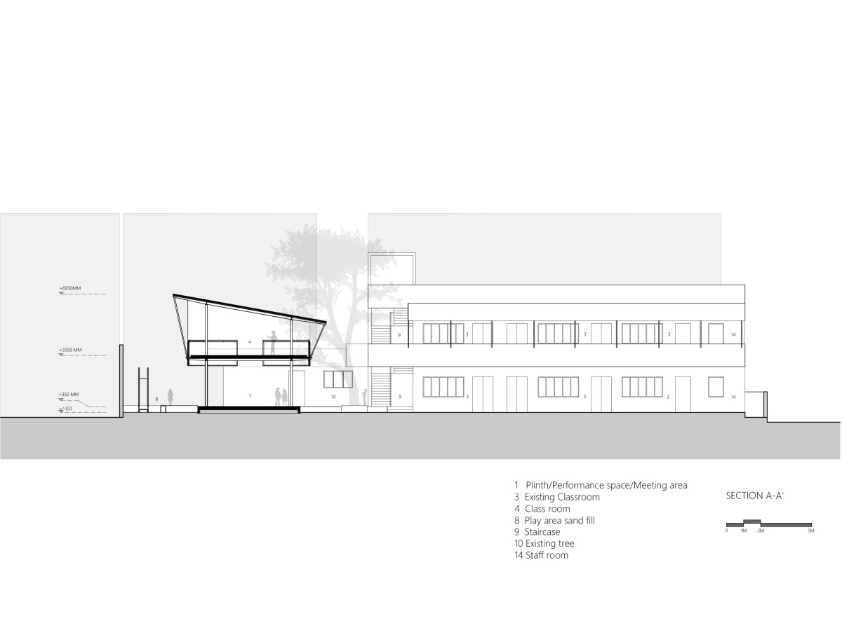 Section AA of RBANMS School by Mathew and Ghosh Architects