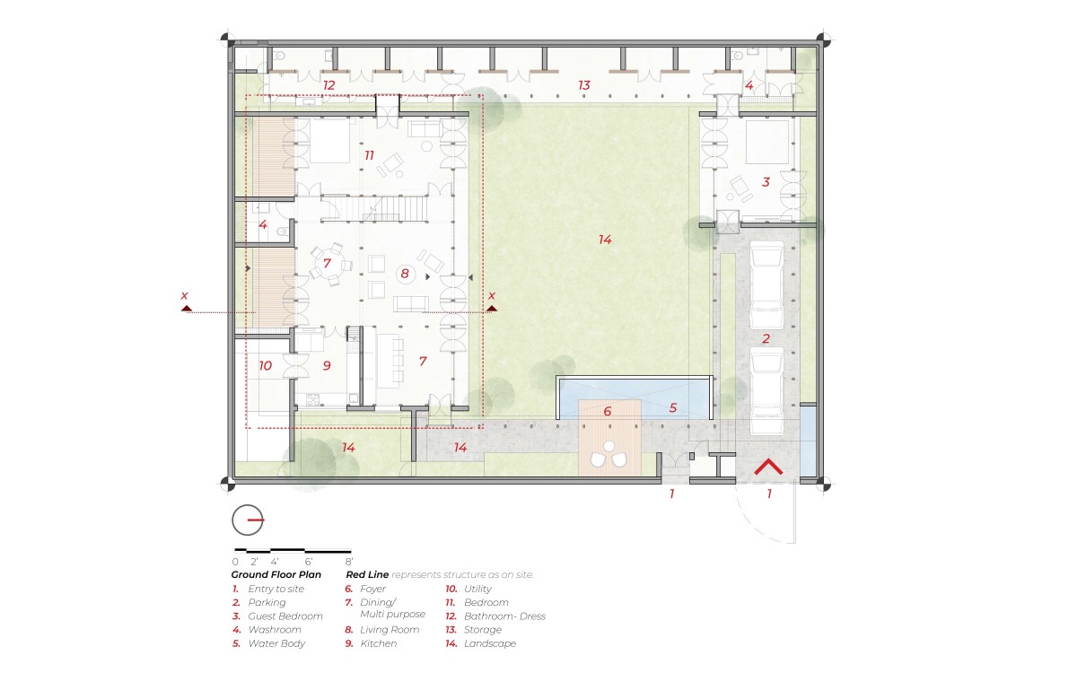 Ground floor plan of Pott House by Kiron Cheerla Architecture Design