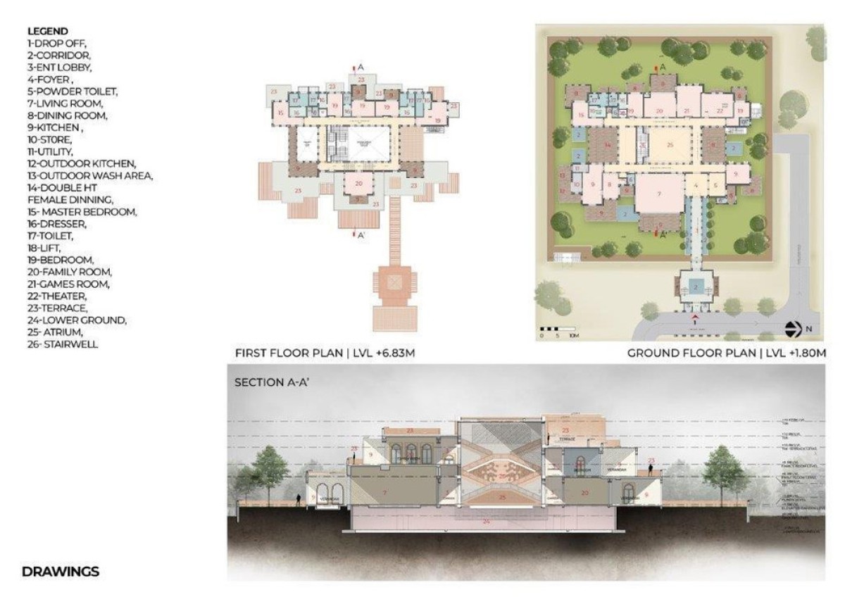 Plan and Section of Narsighar by Sanjay Puri Architects