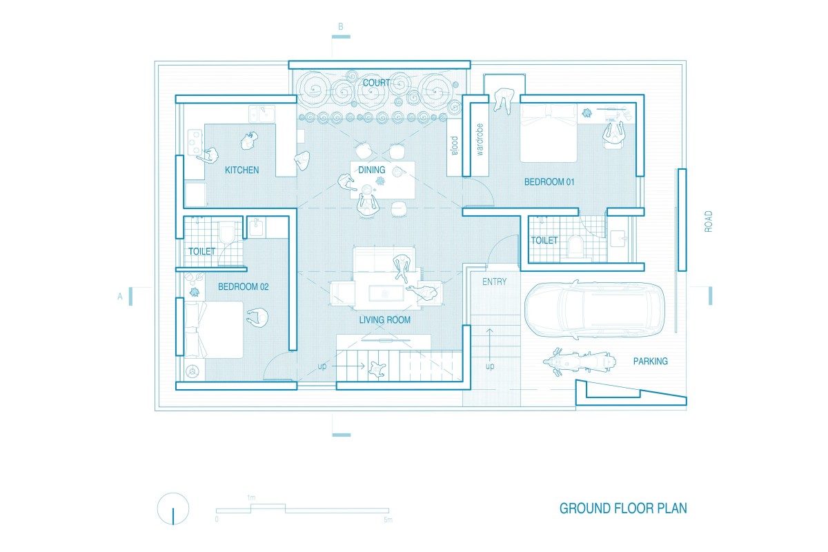 Ground floor plan of Bridge Bungalow by SpaceDNA