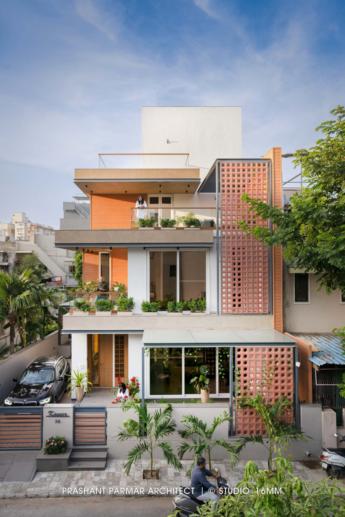 Exterior view of Terracotta Screen House by Prashant Parmar Architect  Shayona Consultant