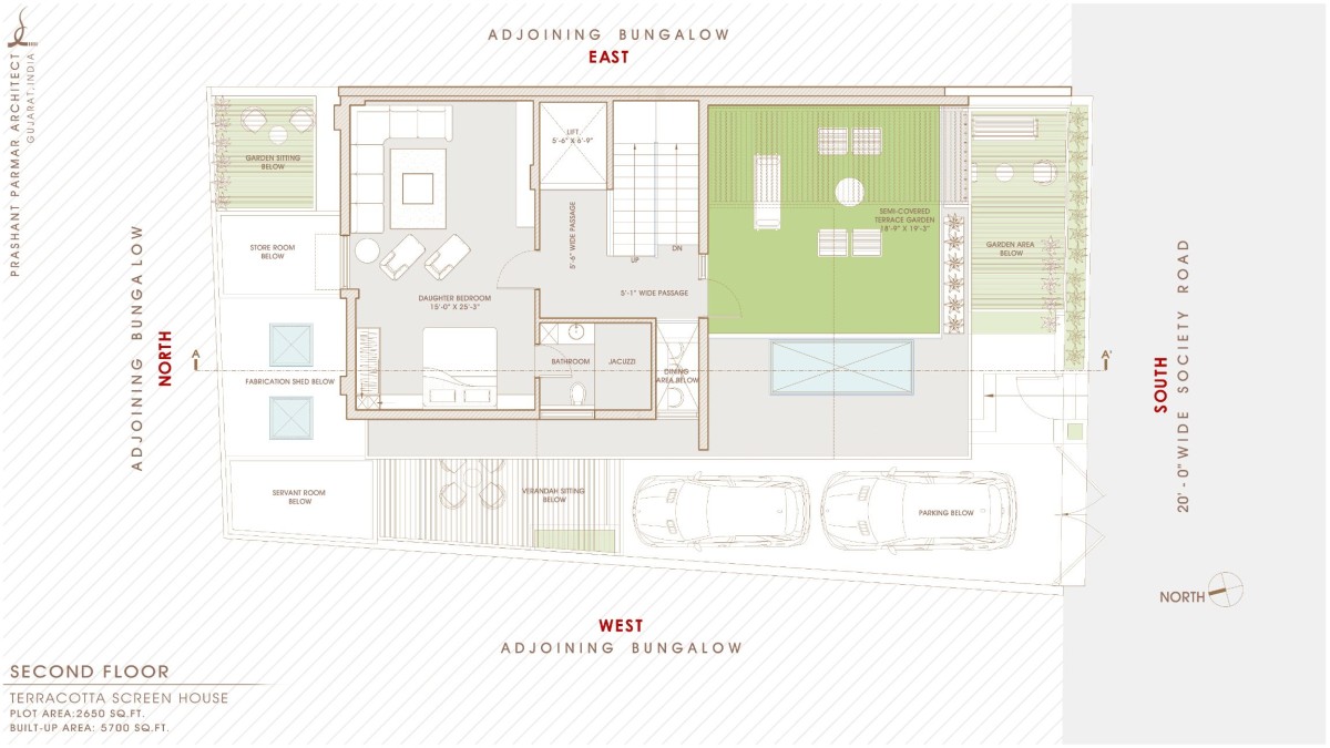 Second Floor Plan of Terracotta Screen House by Prashant Parmar Architect  Shayona Consultant