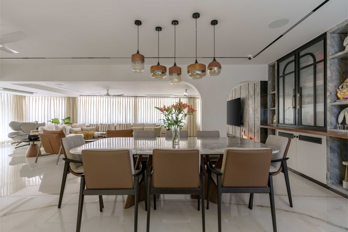 Dining of Kedia Bungalow by Plus V Architects