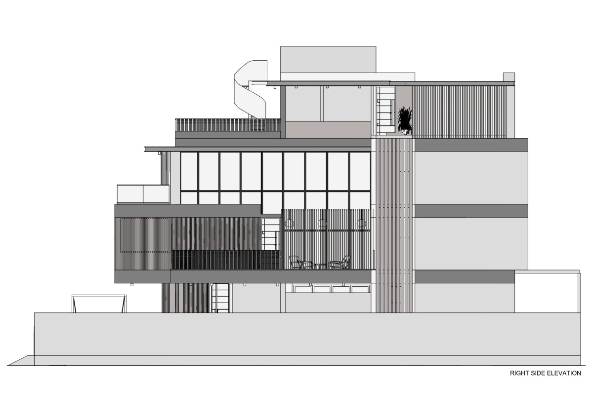 Right side elevation of Dr. Dharmesh Darji Villa by Vihar Fadia Architects