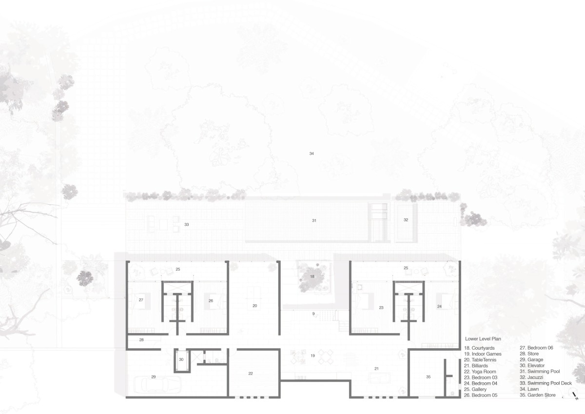 Lower leverl plan of House by the Lake by Kaviar Collaborative