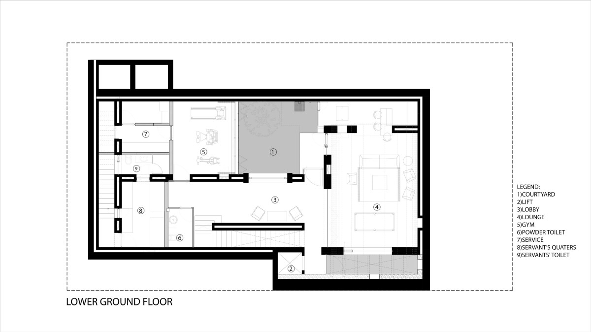 Lower Ground Floor Plan of Stone House by Malik Architecture