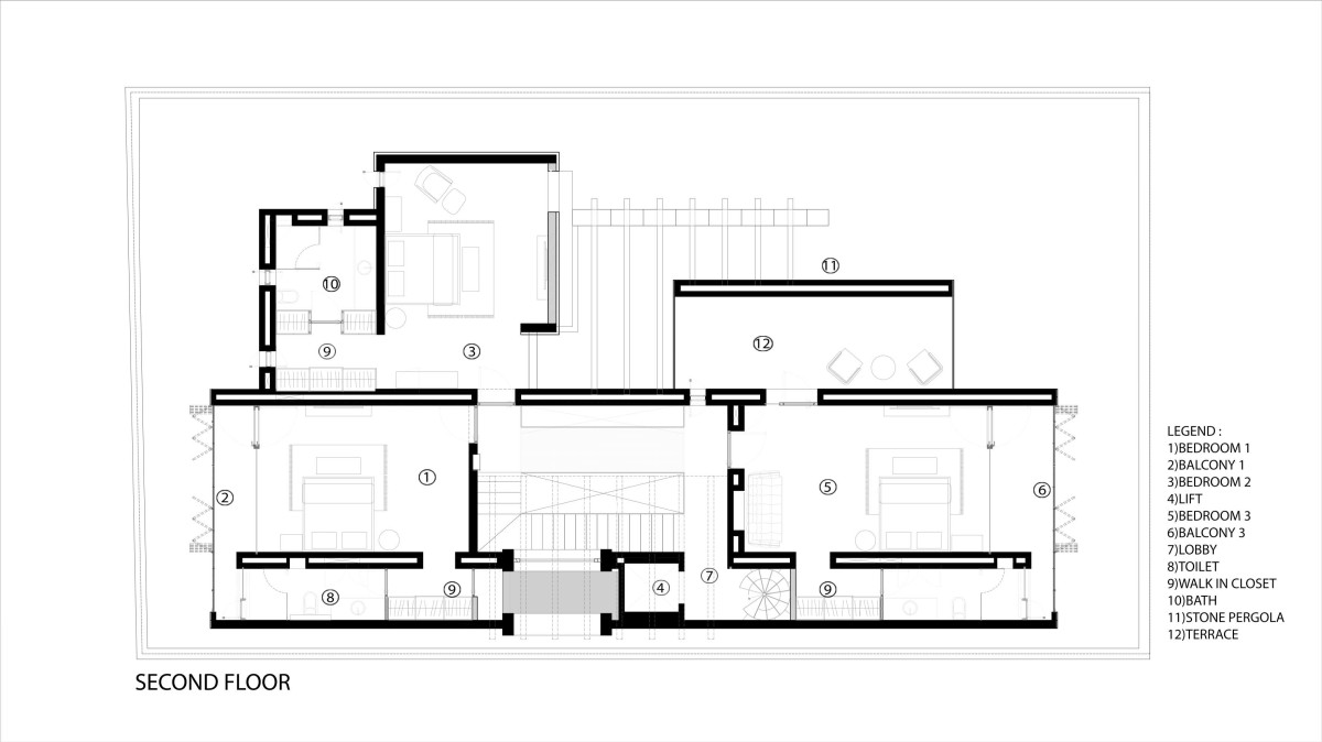 Second Floor Plan of Stone House by Malik Architecture