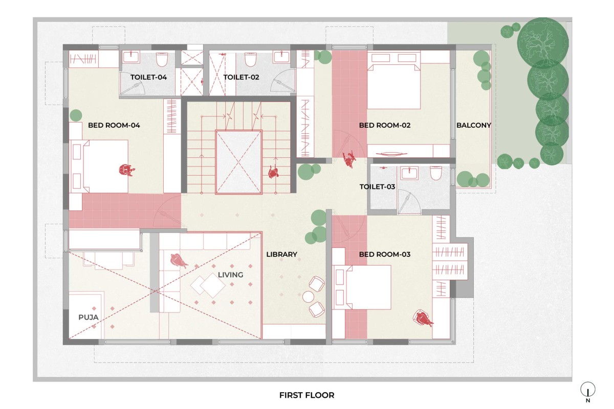 First floor plan of House of Bare Walls by Bare Wall Studio