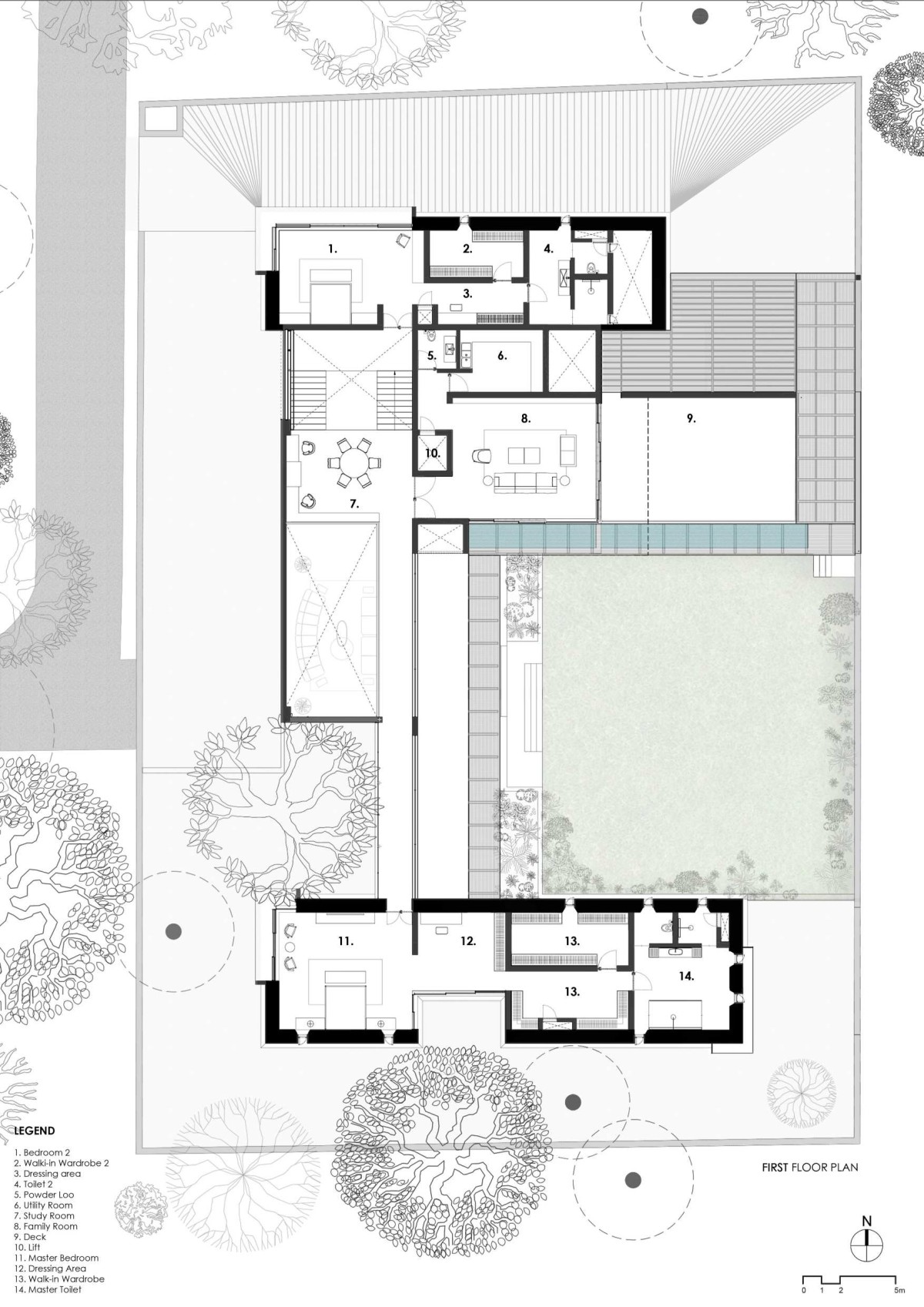 First Floor Plan of Black Bastion House by SPASM Design Architects