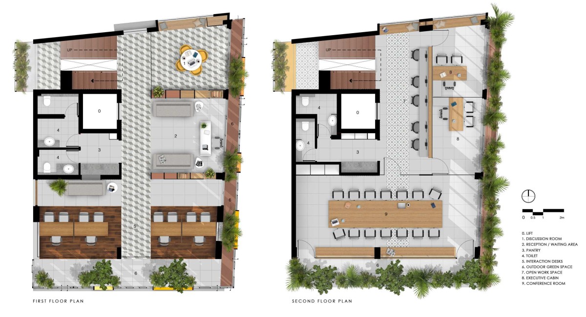 First and Second floor plan of MGB Headquaters by Spacefiction Studio