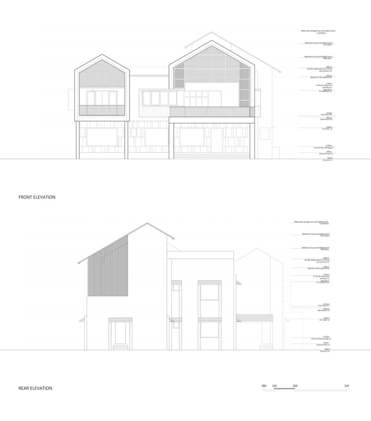 Front and Rear Elevations of C K House by Yugen Architecture