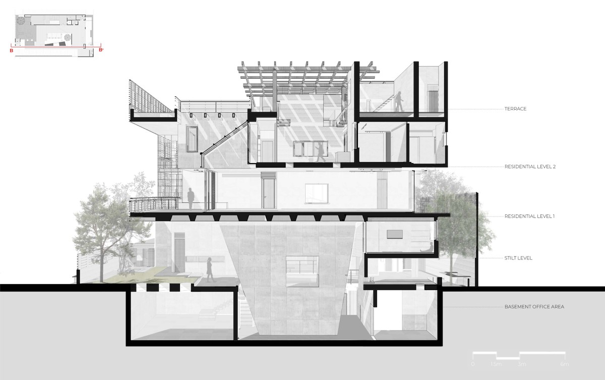 Section BB of House of Voids by Malik Architecture