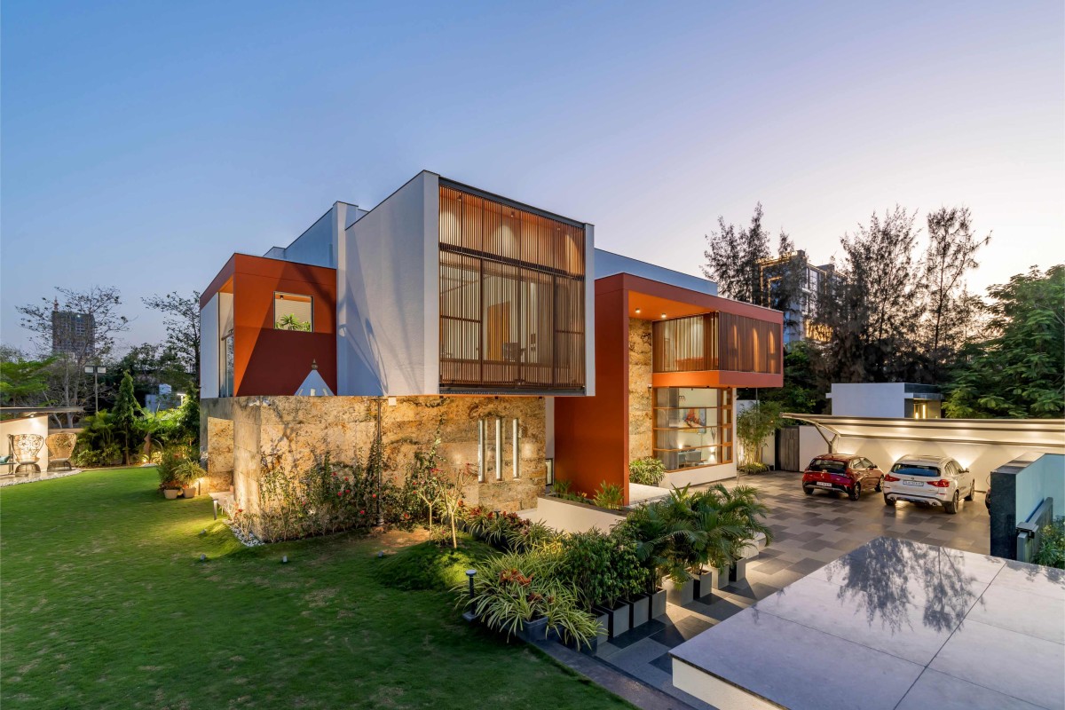 Dusk light exterior view of Sukhmangal by Hitesh Mistry & Associates