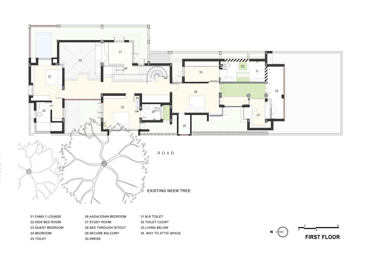 First Floor Plan of Aadaleesan Residence by Murali Architects