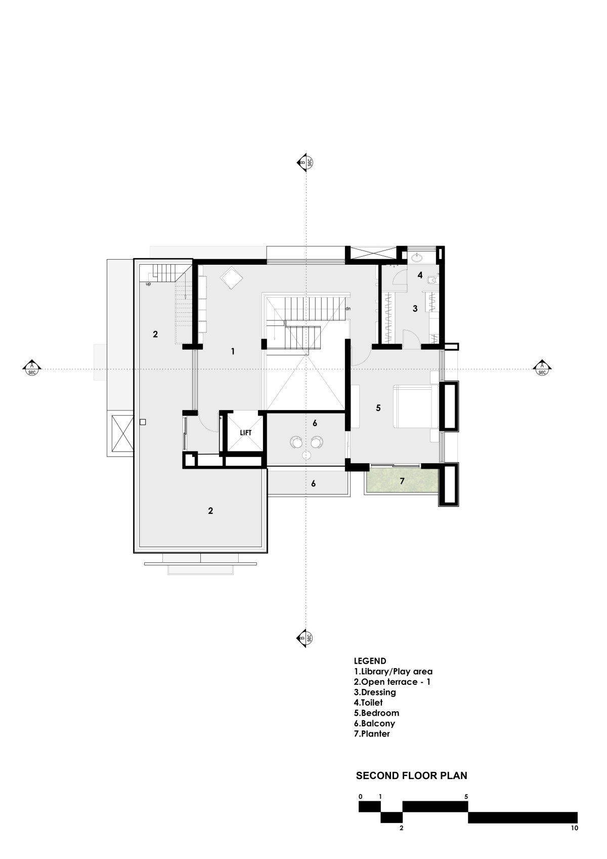 Second Floor Plan of Jain Residence by Associated Architects (i) Pvt. Ltd.