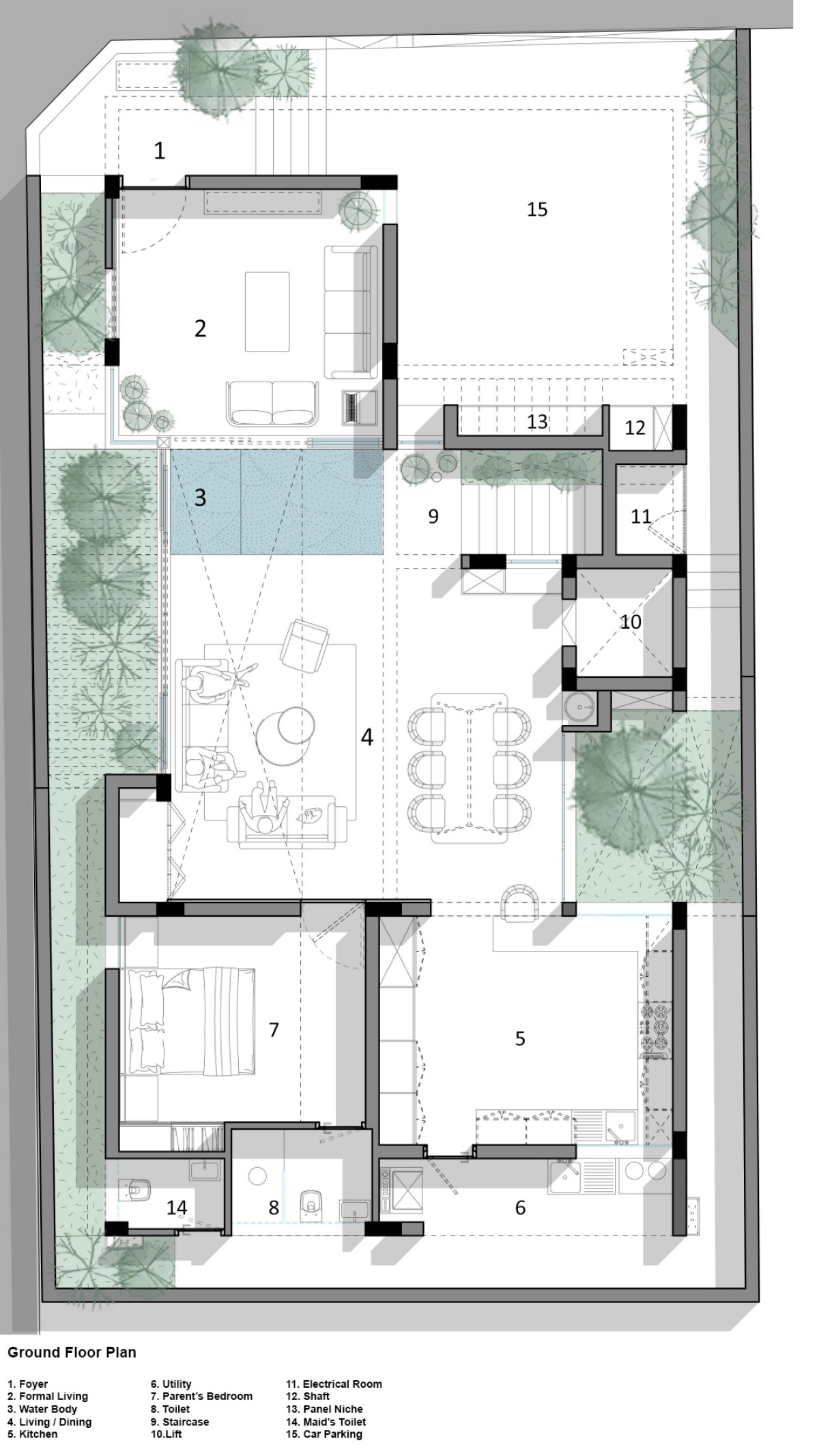 Ground Floor Plan of One Ground Home by Shanmugam Associates