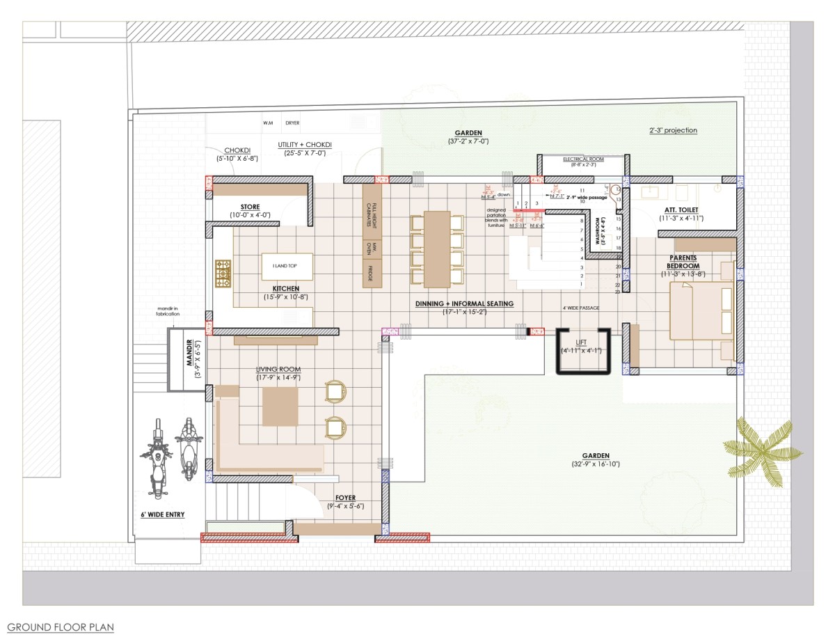 Ground Floor Plan of Haria’s Residence by MS Design Studio