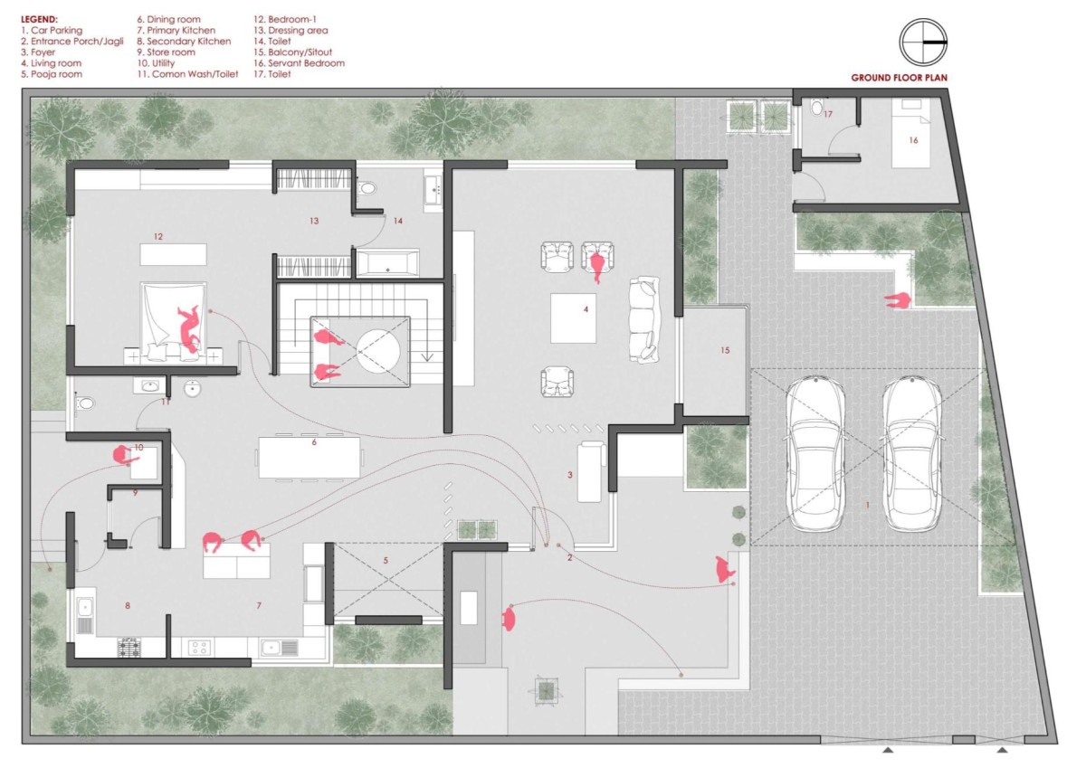 Ground Floor Plan of Saraswathi by Jyaamiti Architectural Studio