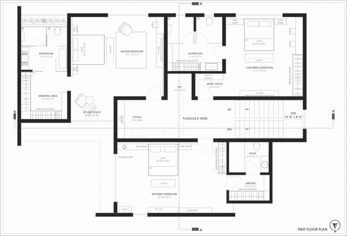 First Floor Plan of Blue Aperture House by MS Design Studio