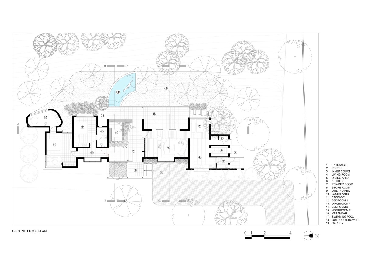 Ground Floor Plan of Courtyard House by the Water by Studio DesignSeed