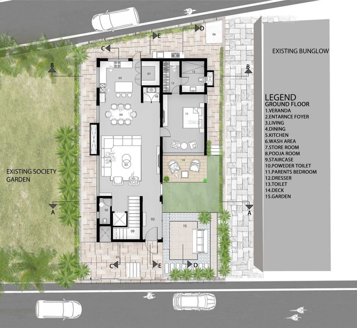 Ground Floor Plan of Patel Bungalow by Sheth Design Studio