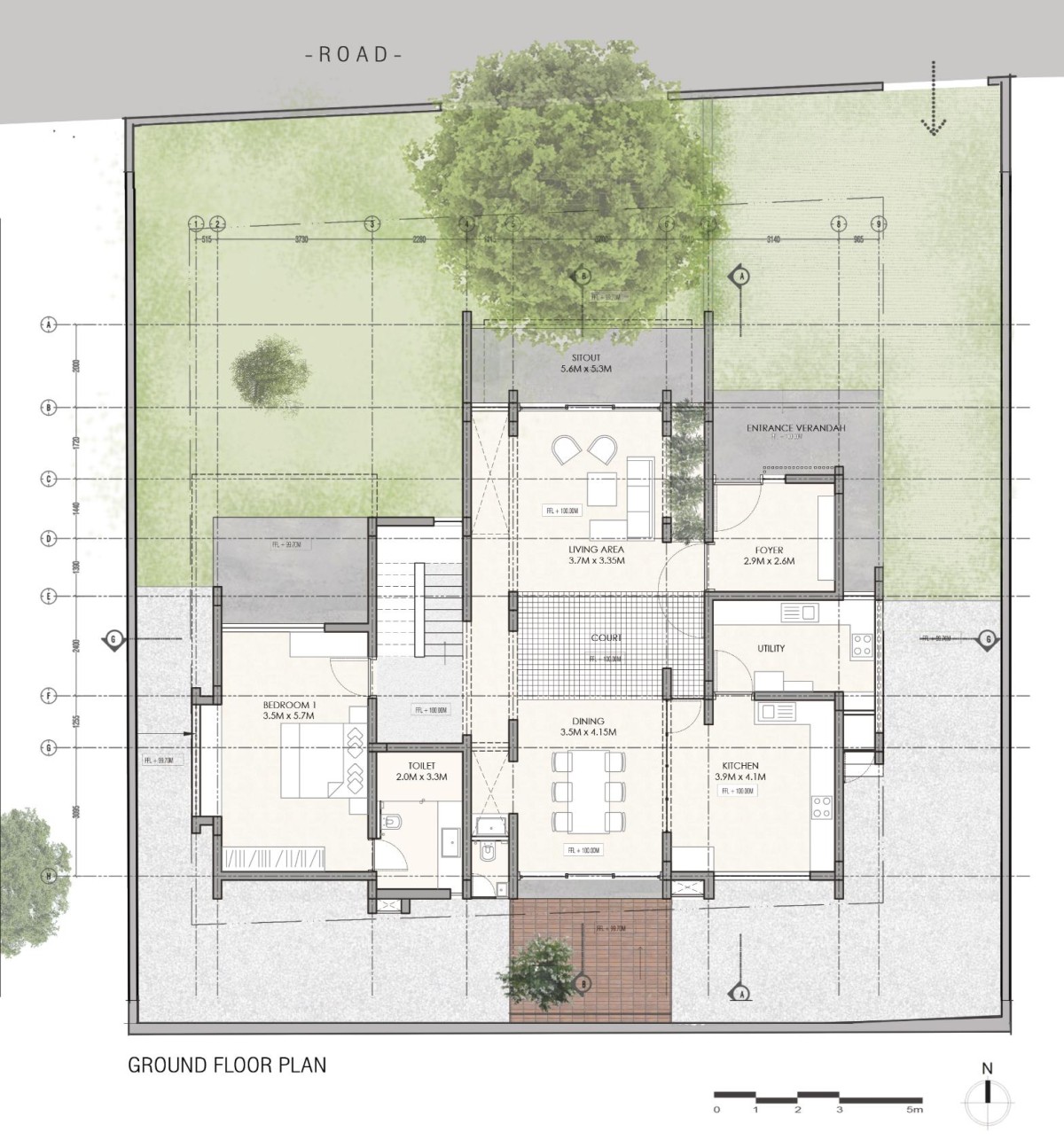 Ground Floor Plan of An Earthy Affair by Collage Architecture Studio