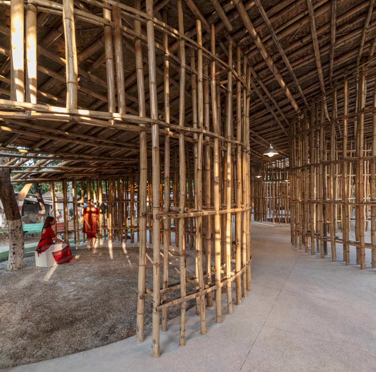 Winding Path and tree Court of North-East Bamboo Pavilion by  atArchitecture