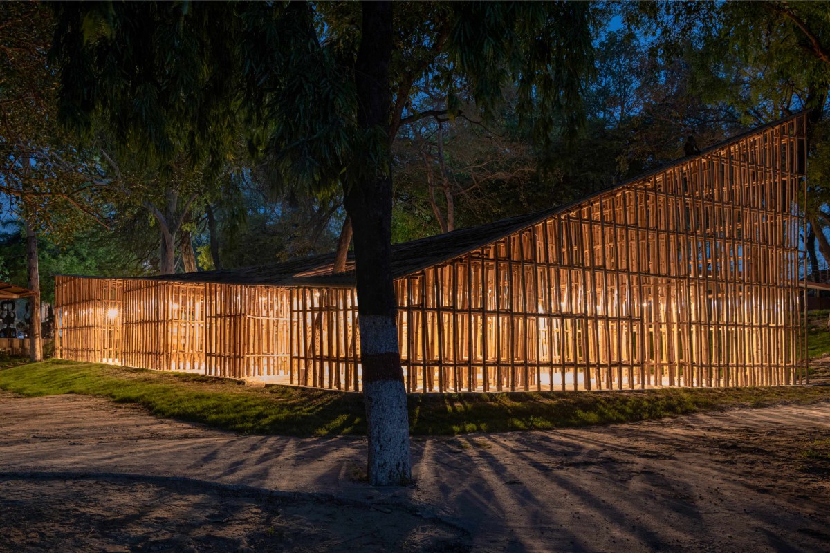 Dusk Light View of North Elevation of North-East Bamboo Pavilion by  atArchitecture