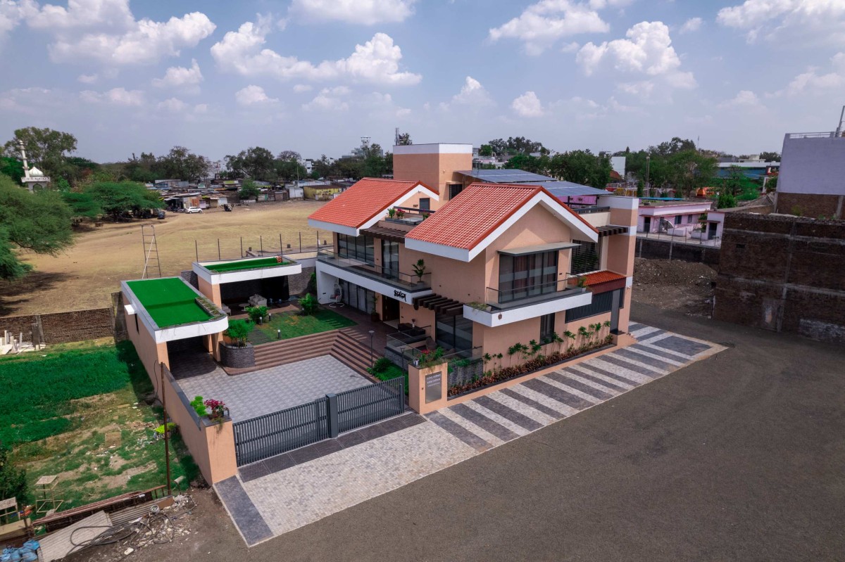 Aerial view of Twin Gable House by RKGA Consultants Pvt Ltd