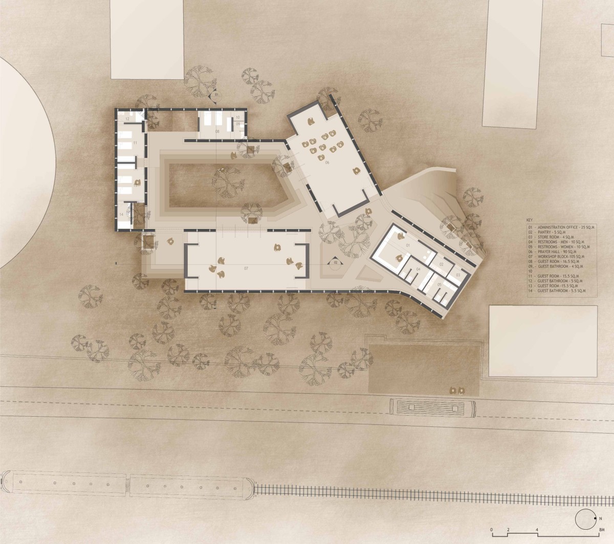 Plan of Jetavan Spiritual Center by Sameep Padora & Associates