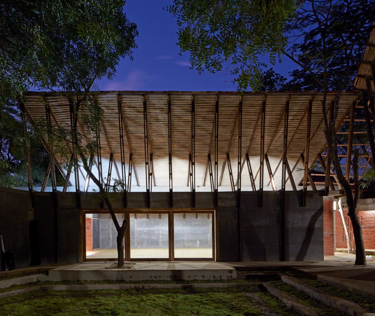 Dusk light exterior view of Jetavan Spiritual Center by Sameep Padora & Associates