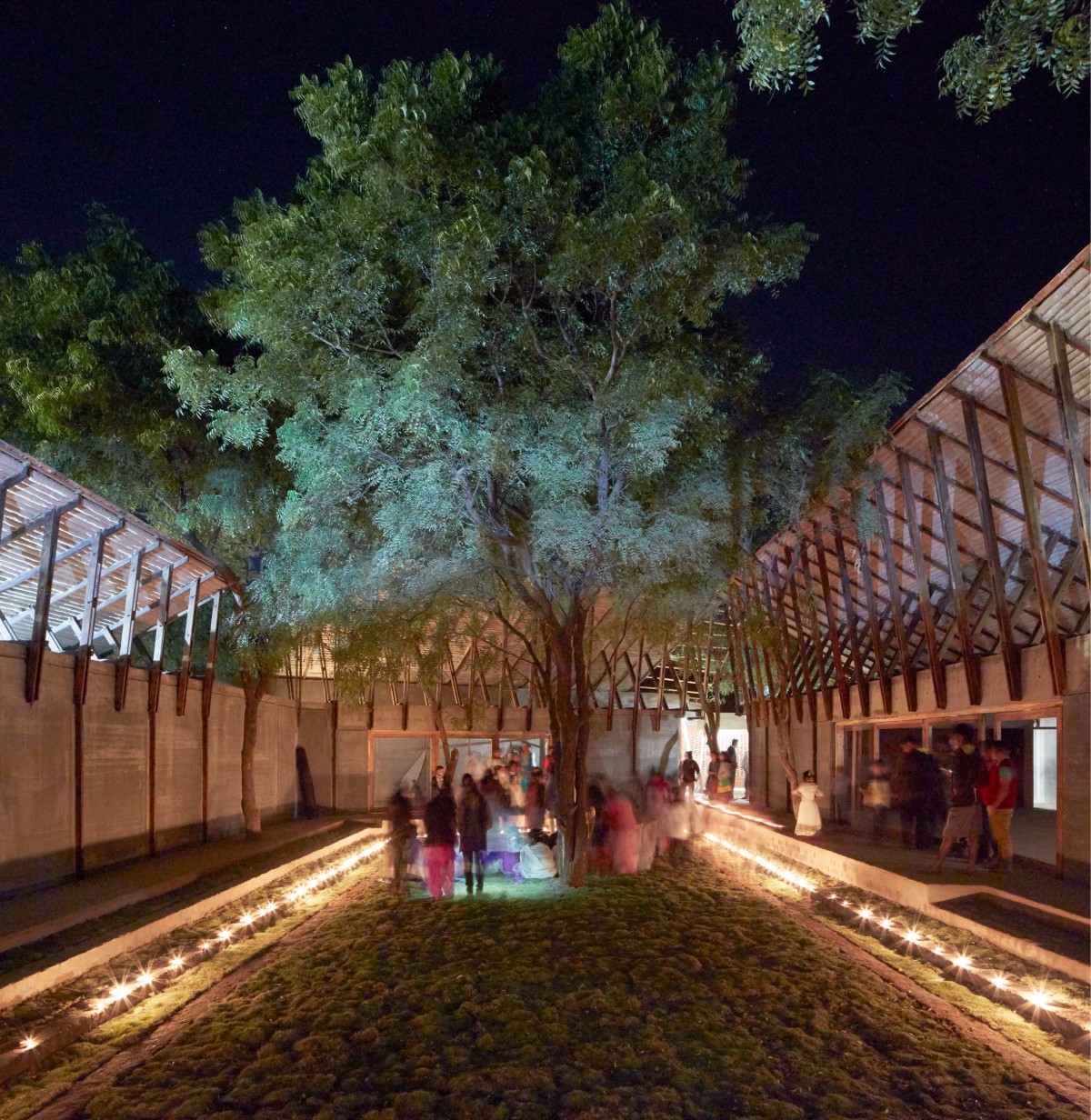 Dusk light view of court of Jetavan Spiritual Center by Sameep Padora & Associates