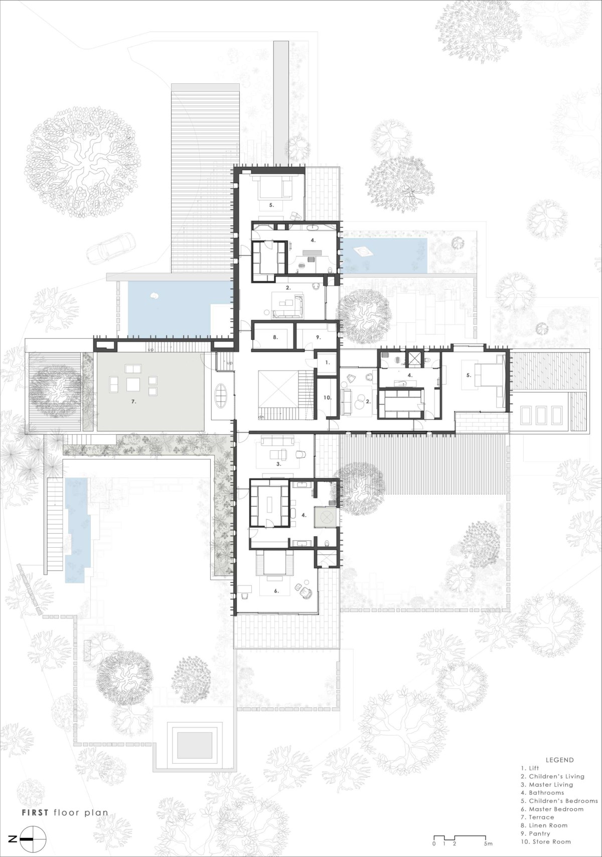 First Floor Plan of The House Of Secret Gardens by SPASM Design Architects